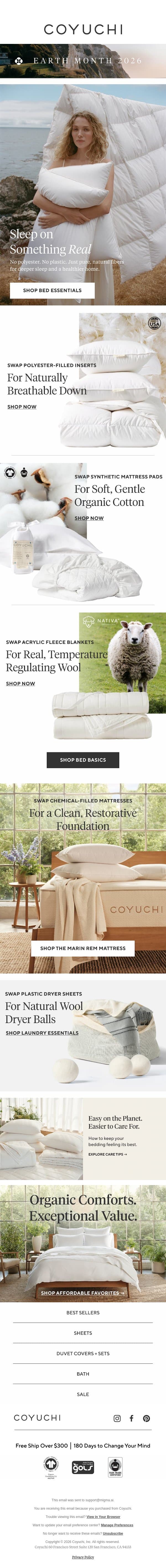 Sleep Wellness Begins with *Real* Fibers email from Coyuchi screenshot