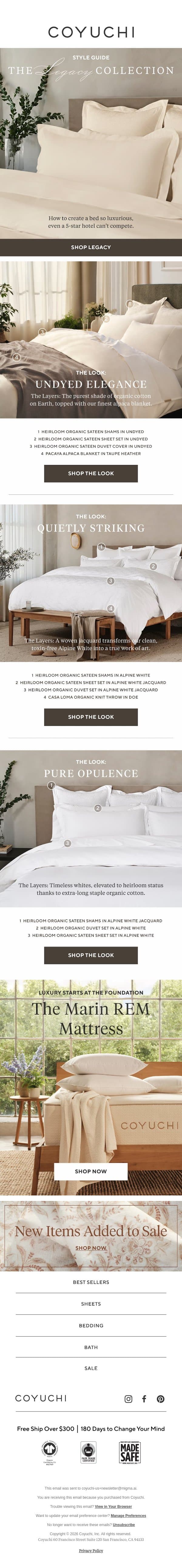 How to Make Your Bed Feel Like a 5-Star Hotel email from Coyuchi screenshot