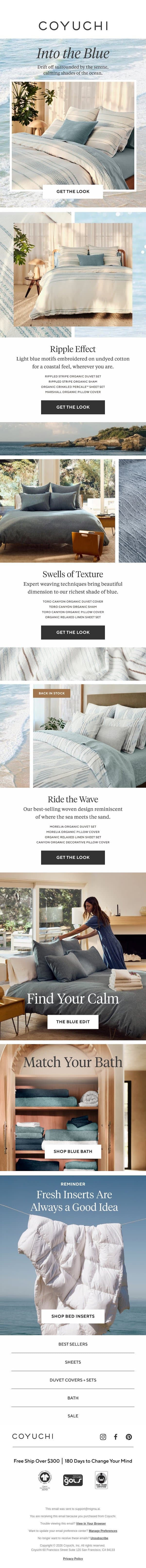This Color Will Make Your Bedroom Feel Calm email from Coyuchi screenshot
