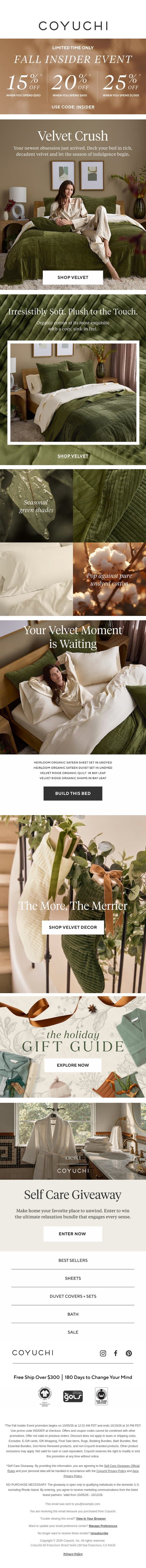 Up to 25% Off Our Newest, Most Decadent Bed email from Coyuchi screenshot