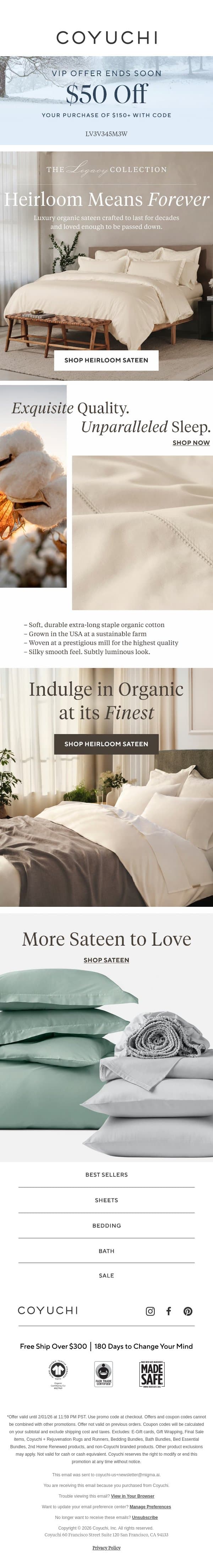 Why Heirloom Bedding is Worth the Investment email from Coyuchi screenshot