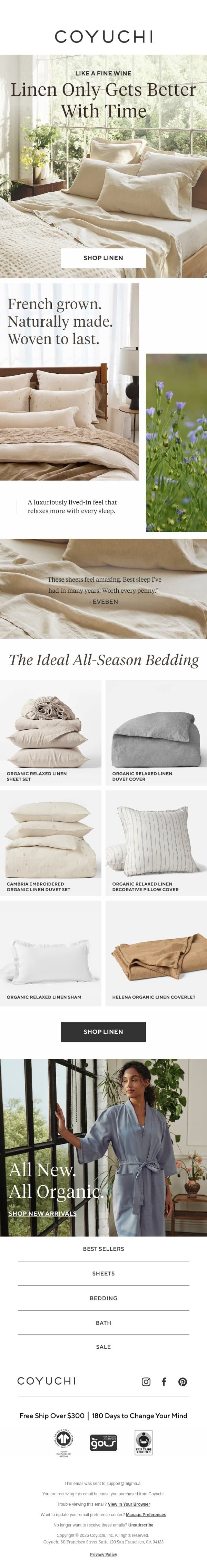 These Sheets Get Softer As You Sleep email from Coyuchi screenshot