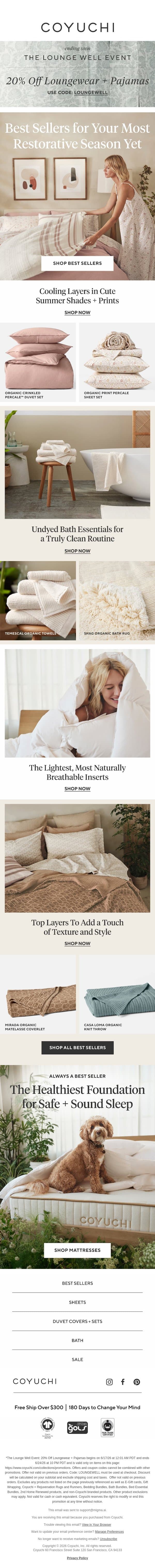 The Summer Best Sellers Your Home Needs email from Coyuchi screenshot
