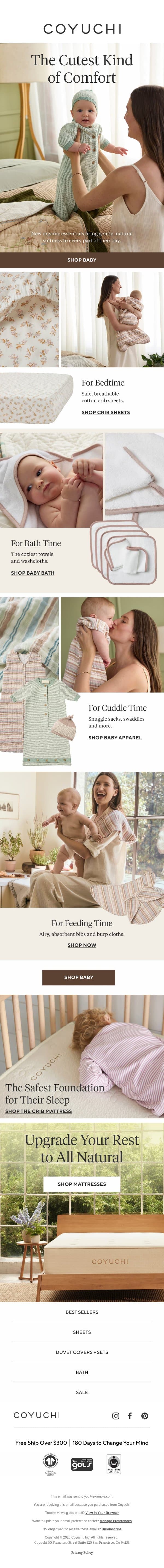 The Safest, Softest Comforts for Baby email from Coyuchi screenshot