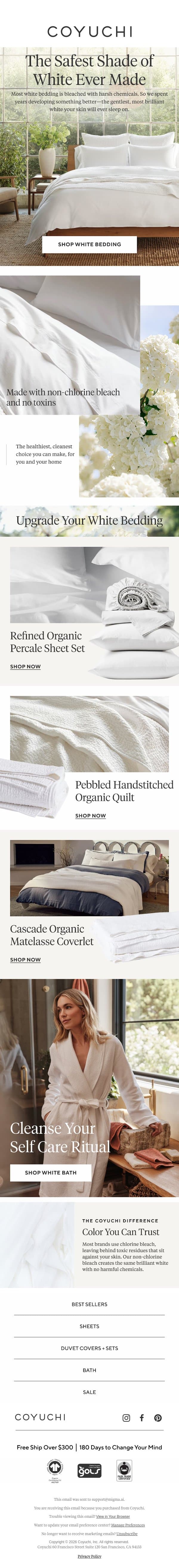 Is Your White Bedding as Clean as You Think? email from Coyuchi screenshot