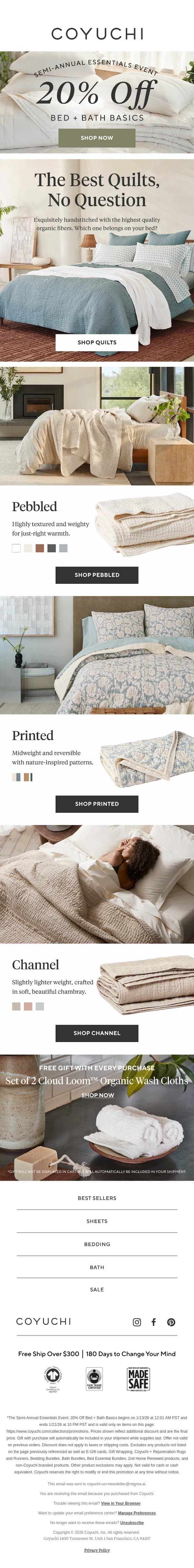 Your Perfect Organic Quilt is Waiting... email from Coyuchi screenshot