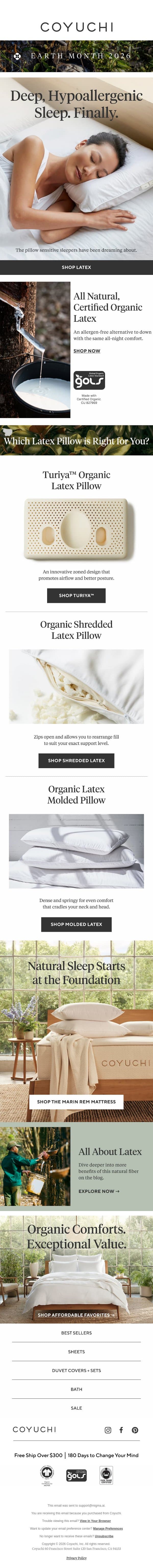 The Pillow Made for Your Deepest Sleep Ever email from Coyuchi screenshot