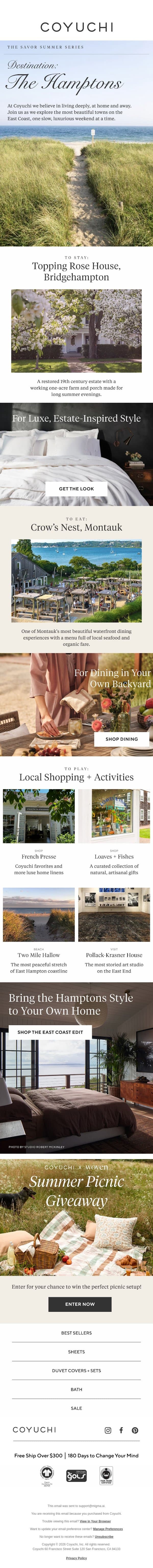 Your Guide to the Dreamiest Hamptons Weekend email from Coyuchi screenshot