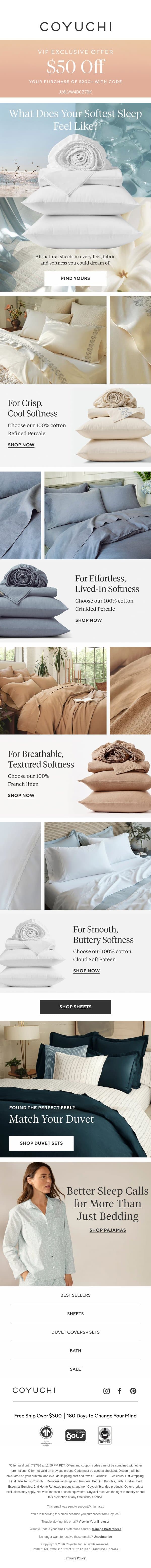 The Sheet Guide: Which Feel is Right for You? email from Coyuchi screenshot