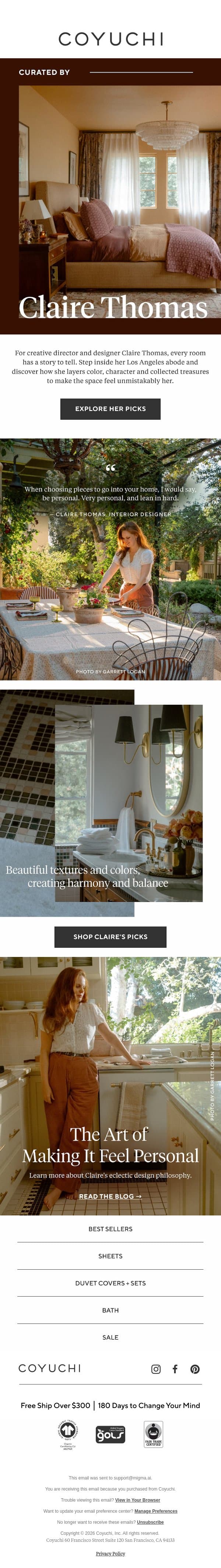 How to Make Your Home Feel Deeply Personal email from Coyuchi screenshot
