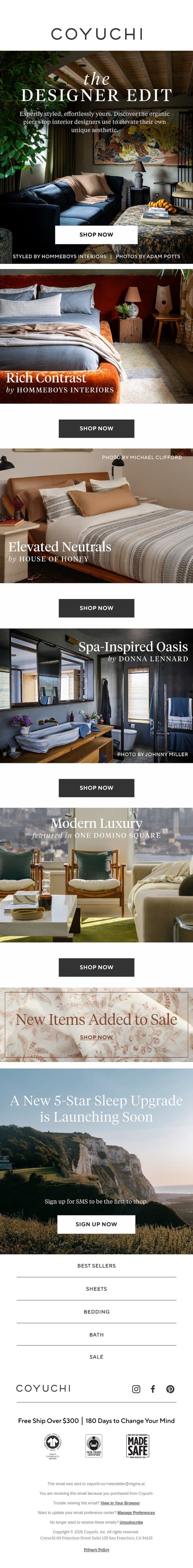 Designer-Worthy Style, No Appointment Required email from Coyuchi screenshot
