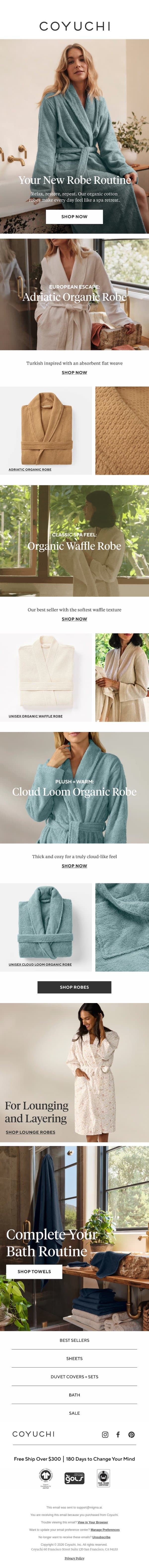 Make Every Day Feel Like a Spa Day email from Coyuchi screenshot