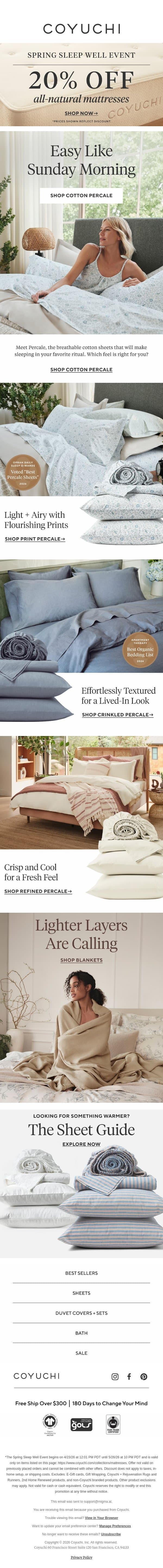 These Sheets Will Transform Your Sleep Ritual email from Coyuchi screenshot