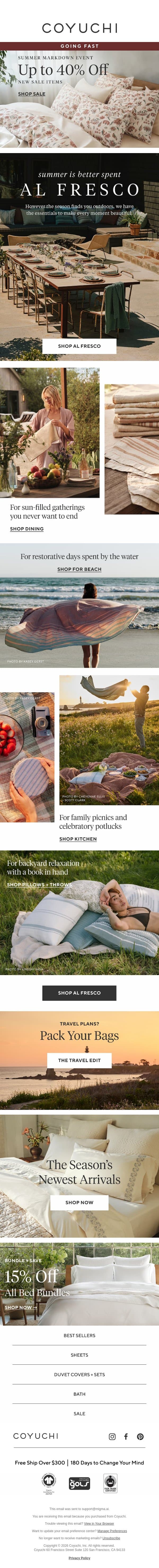 Natural Comforts for Summer Days Outdoors email from Coyuchi screenshot
