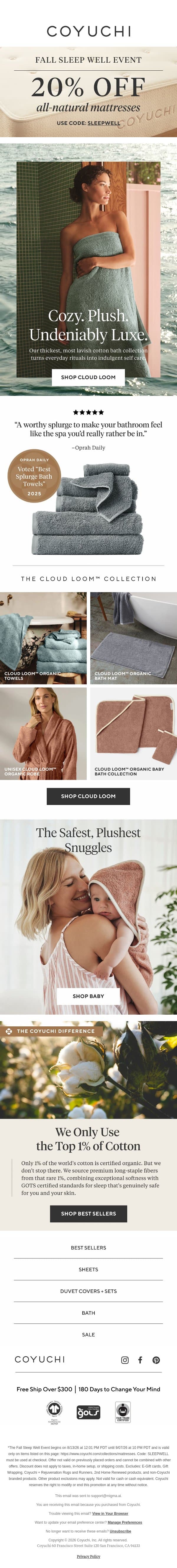 👀 Oprah Daily Called These "A Worthy Splurge" email from Coyuchi screenshot