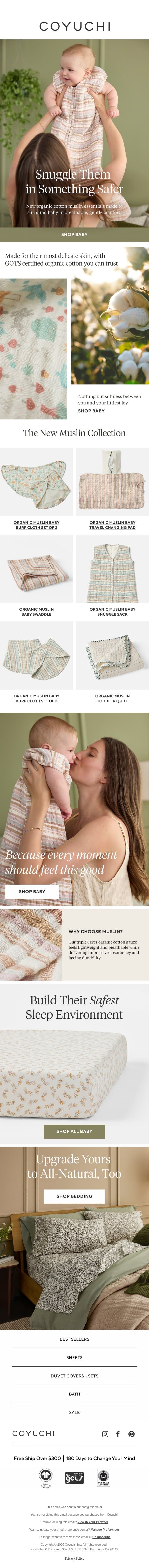 New Baby Essentials You Can Actually Trust email from Coyuchi screenshot
