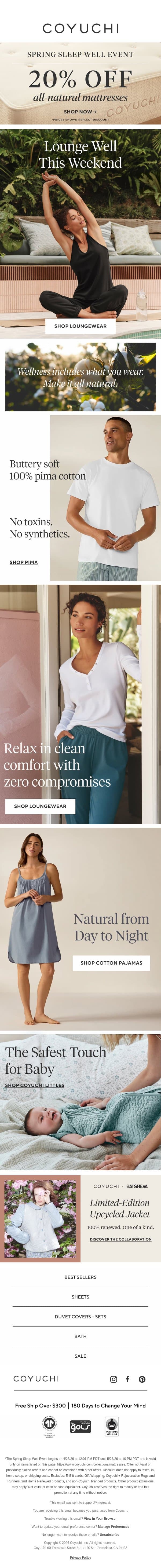Wellness Starts With What You Wear email from Coyuchi screenshot