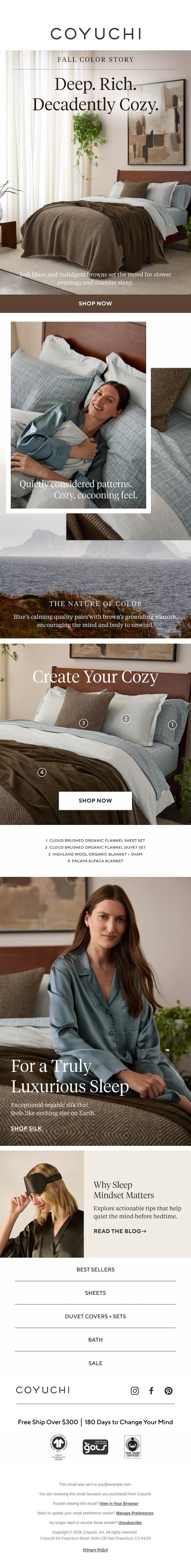 These Colors Help You Fall Asleep Faster email from Coyuchi screenshot