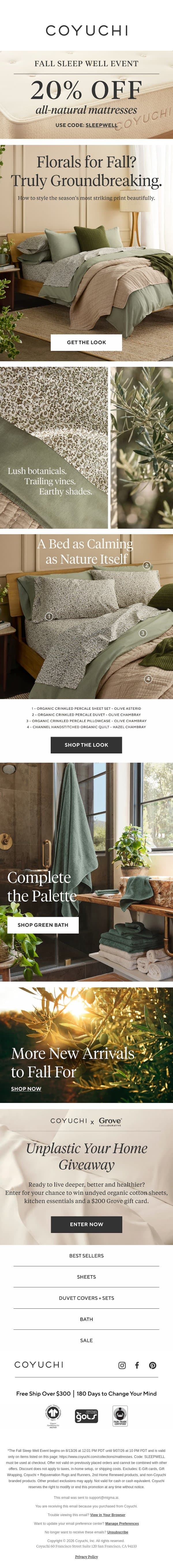The Secret to a Calming, Beautiful Bedroom email from Coyuchi screenshot