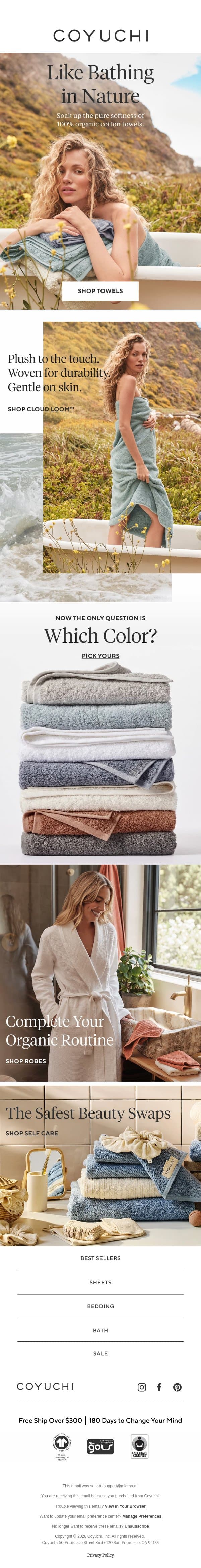 Why You Need All-Natural Towels email from Coyuchi screenshot