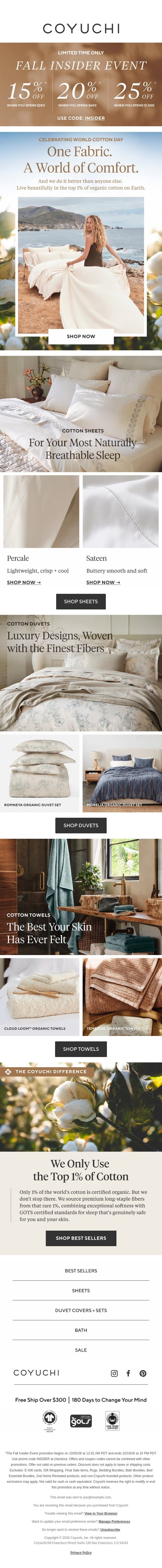 Dream in the World's Top 1% of Organic Cotton email from Coyuchi screenshot