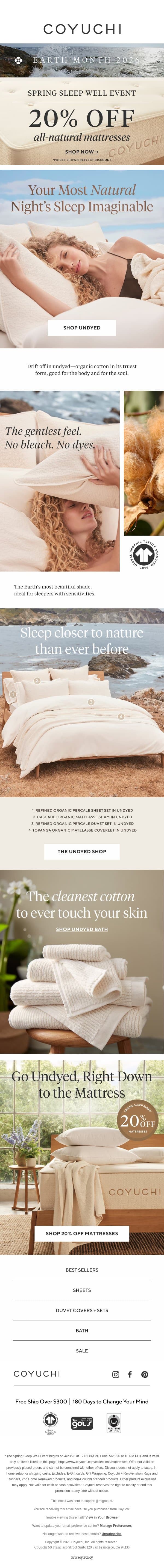 The Healthiest Thing You Can Sleep On + 20% Off email from Coyuchi screenshot