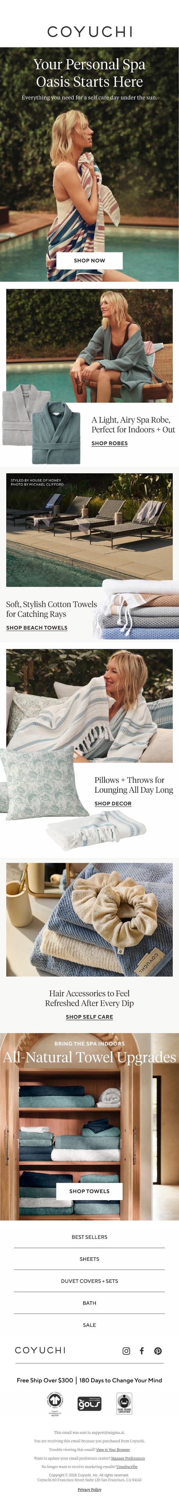 How to Create a Spa Oasis at Home email from Coyuchi screenshot