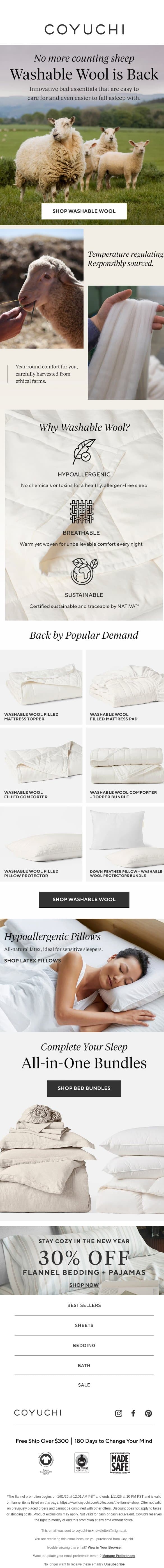 Why Your Bed Needs Washable Wool email from Coyuchi screenshot