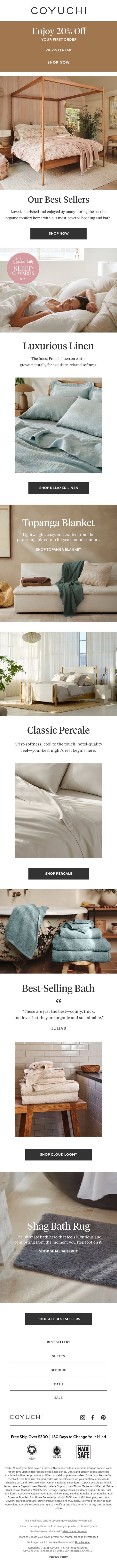 20% Off | Everyone Loves These (and You Will Too) email from Coyuchi screenshot