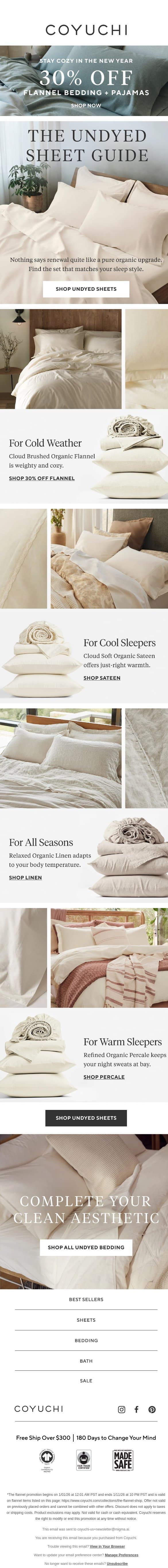 Your Guide to the Perfect Undyed Bed email from Coyuchi screenshot