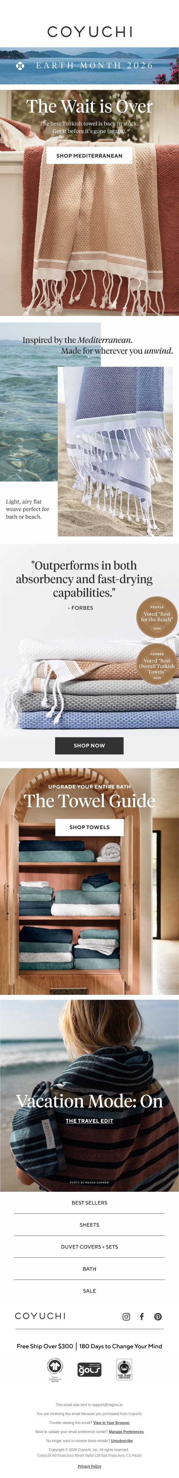 It's Back: The Best Summer Towel, According to Forbes email from Coyuchi screenshot
