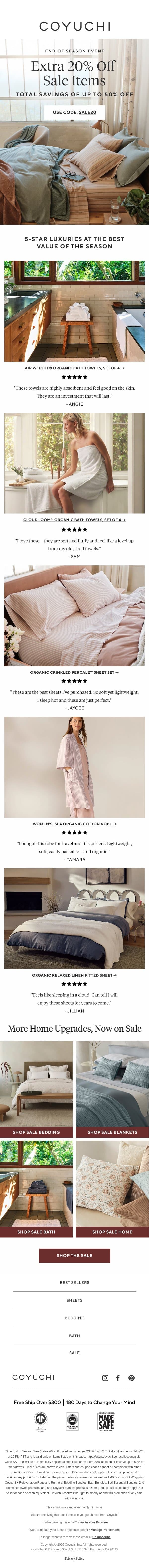 Up to 50% Off: The Best Value in Home Luxury email from Coyuchi screenshot