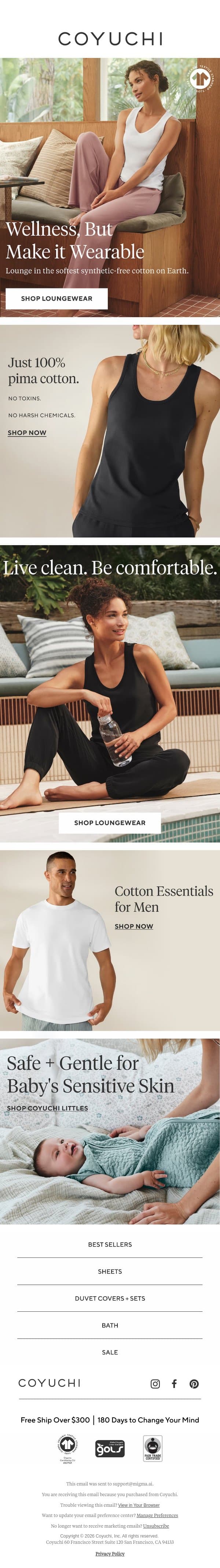 The Softest Synthetic-Free Loungewear on Earth email from Coyuchi screenshot