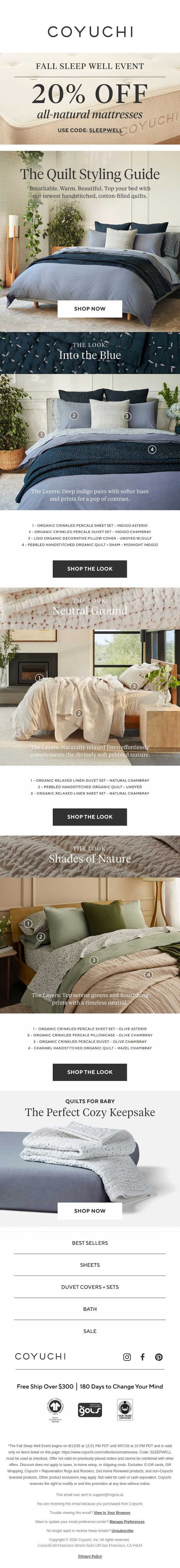 New: The Most Breathable, Cotton-Filled Quilts email from Coyuchi screenshot