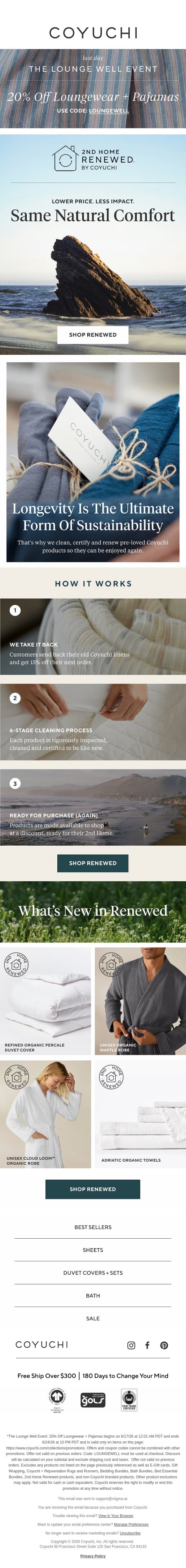 Luxury with the Lightest Footprint Possible email from Coyuchi screenshot