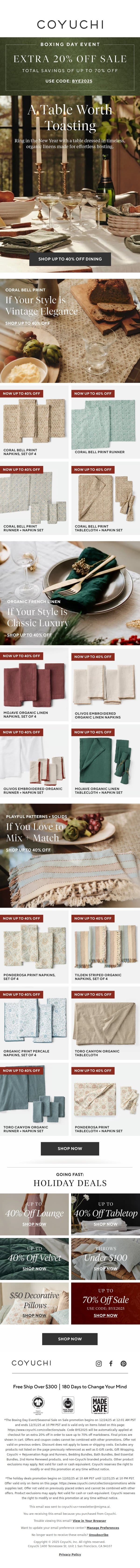 How to Style Your New Year's Table email from Coyuchi screenshot