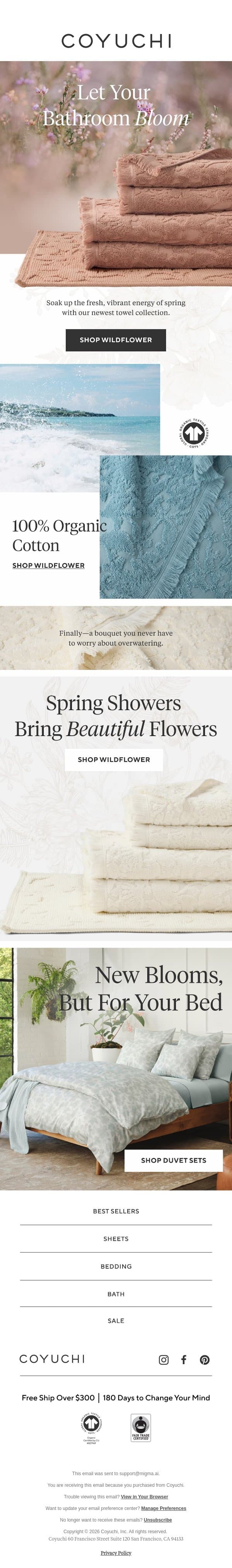 The New Towels Your Spring Bathroom Needs email from Coyuchi screenshot