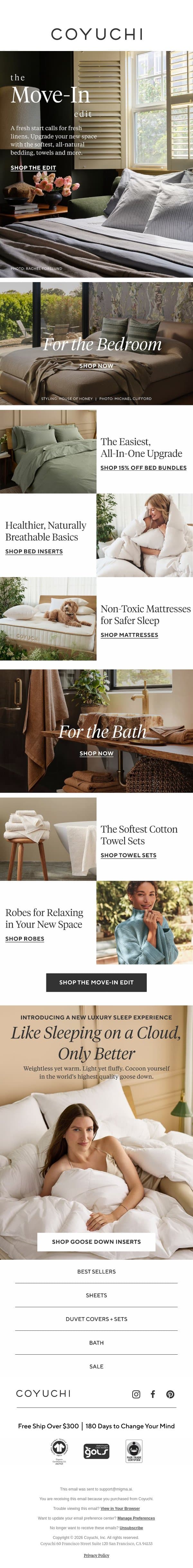 The Move-In Edit: Everything Your New Space Needs email from Coyuchi screenshot