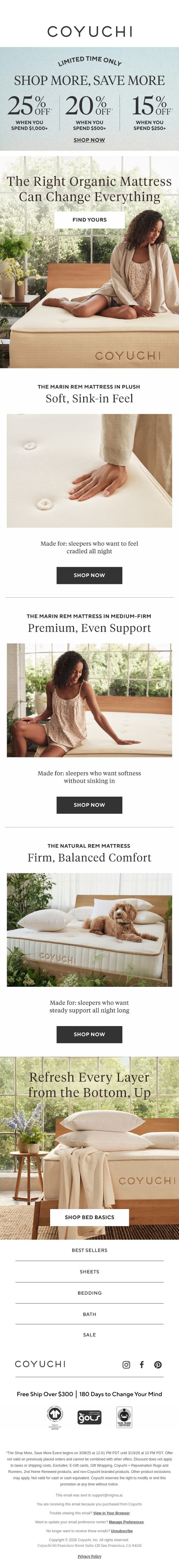 Meet the Mattress That Changes Everything email from Coyuchi screenshot