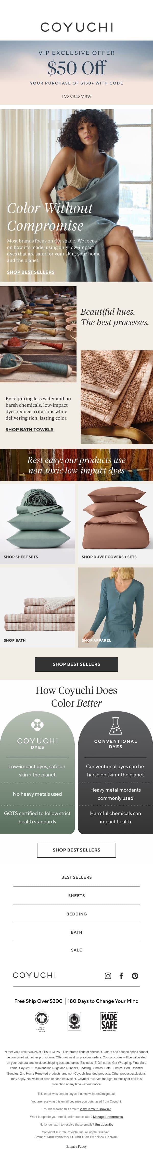 Traditional Colors Contain Toxins. Ours Don't. email from Coyuchi screenshot