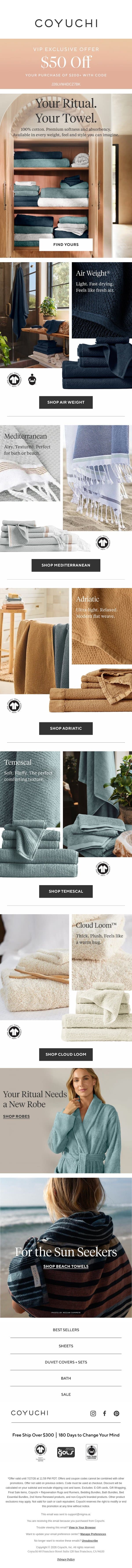 The Softest Towels You'll Ever Feel (Really) email from Coyuchi screenshot