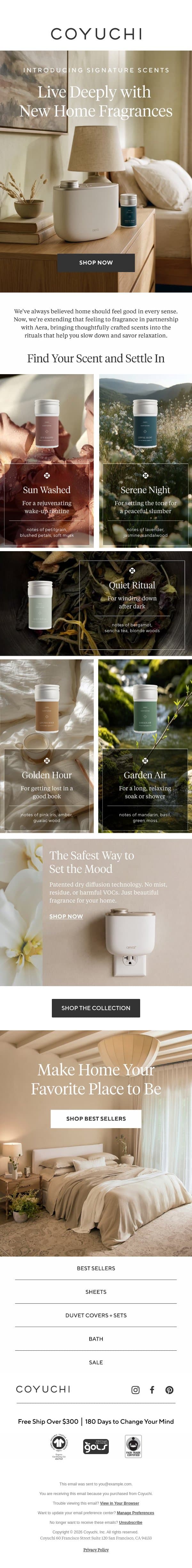 Live Deeply: New Home Fragrances Have Arrived email from Coyuchi screenshot