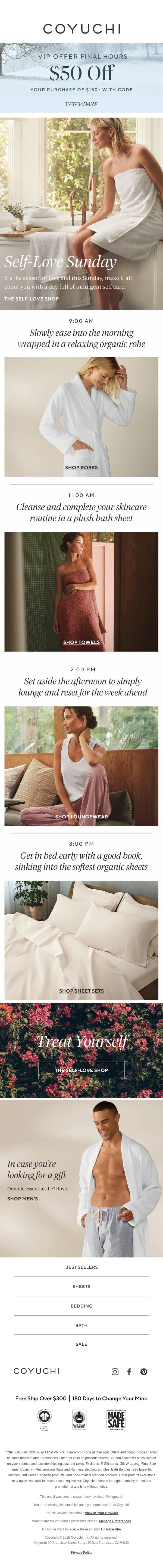 Your Guide to the Perfect Self-Love Sunday email from Coyuchi screenshot
