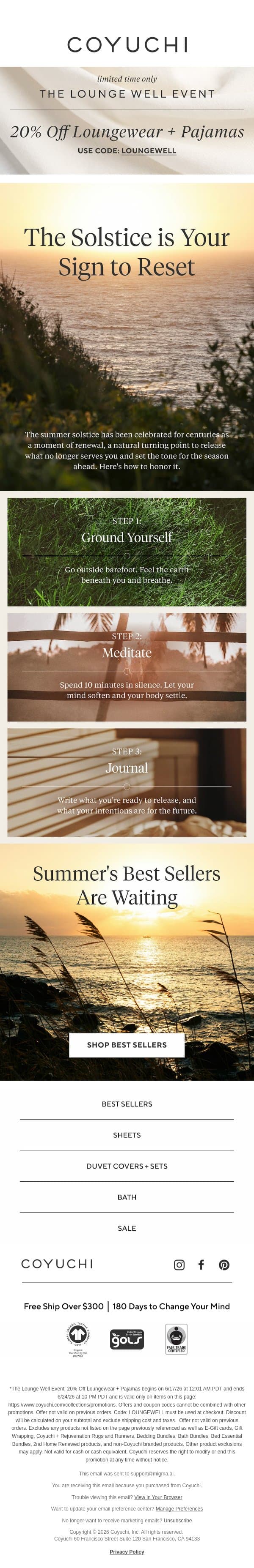 How to Reset Your Ritual This Solstice email from Coyuchi screenshot