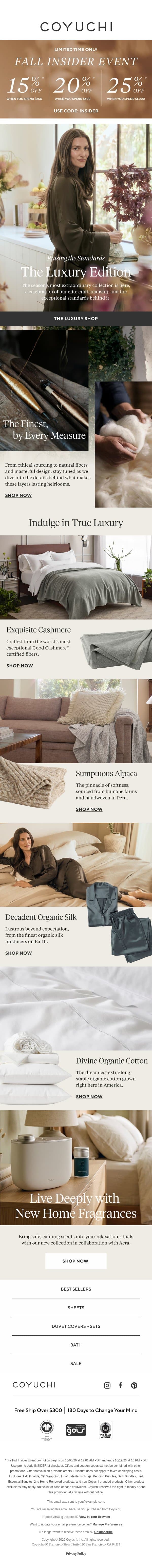 We're Raising the Standards of Luxury email from Coyuchi screenshot