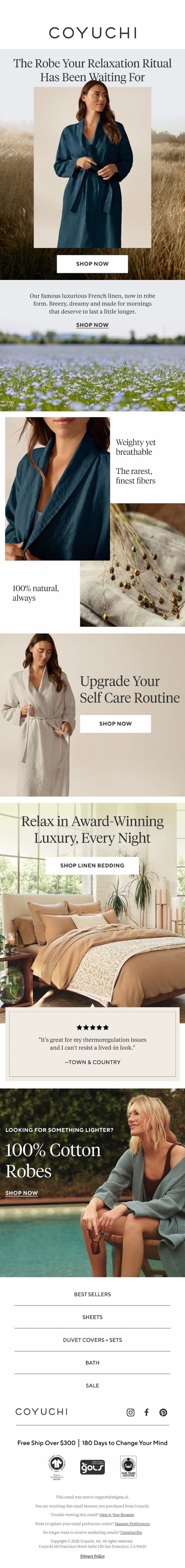 The New Linen Robe You've Been Waiting For email from Coyuchi screenshot