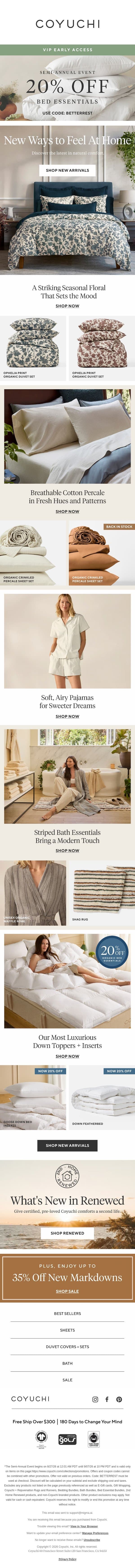 New in Natural Comfort: For Bed, Bath + More email from Coyuchi screenshot