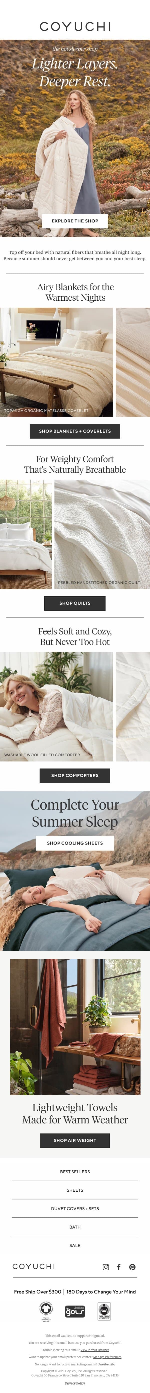 Does Your Summer Bed Have This? email from Coyuchi screenshot