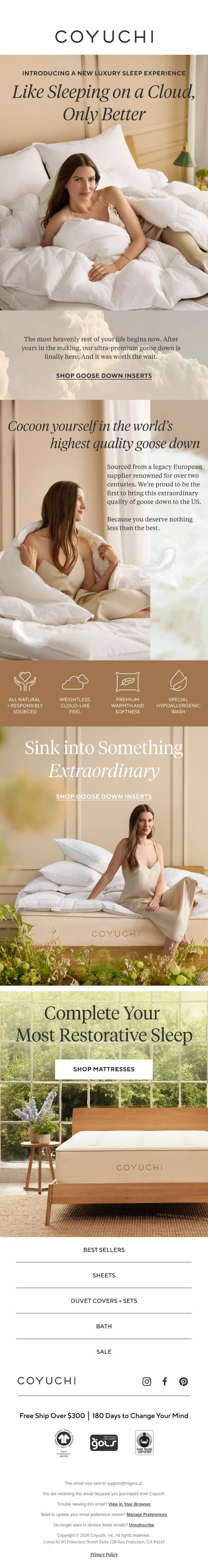 This New Collection Feels Like Sleeping on a Cloud email from Coyuchi screenshot