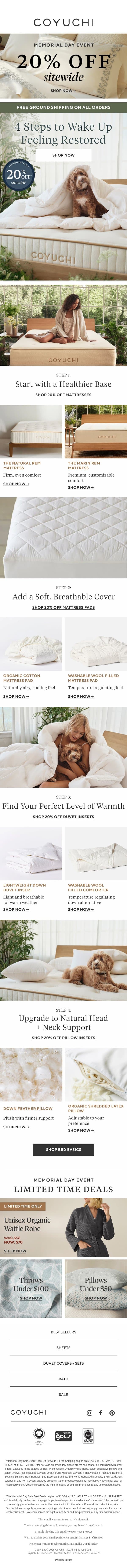 4 Steps to Wake Up Feeling Restored email from Coyuchi screenshot